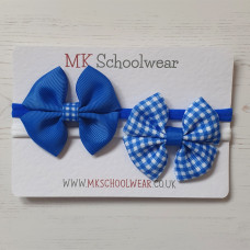 Double Tux Bows on Nylon Headbands - Pack of 2 - Royal Blue