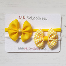 Double Tux Bows on Nylon Headbands - Pack of 2 - Yellow
