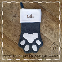 Personalised Embroidered Paw Print Christmas Stocking - White Cuff
