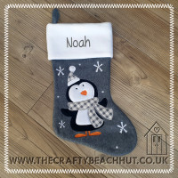 Personalised Embroidered Penguin Christmas Stocking - White Cuff