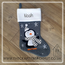 Personalised Embroidered Penguin Christmas Stocking - White Cuff