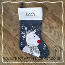 Personalised Embroidered Reindeer Christmas Stocking - White Cuff