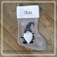 Personalised Embroidered Gnome Christmas Stocking - White Cuff