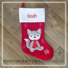 Personalised Embroidered Fluffy Fox Christmas Stocking - White Cuff
