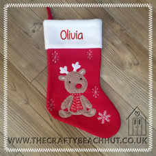 Personalised Embroidered Fluffy Reindeer Christmas Stocking - White Cuff