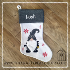 Personalised Embroidered Gnome Christmas Stocking - Grey Cuff