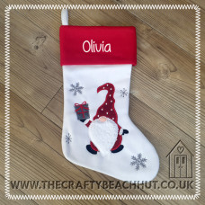 Personalised Embroidered Gnome Christmas Stocking - Red Cuff